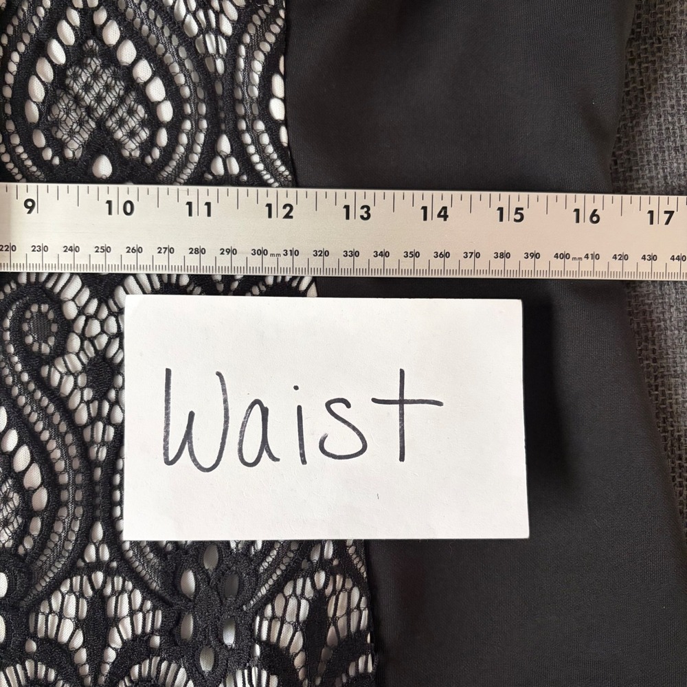 Dressbarn Sheath Dress Black White Lace Panel Size 12 Cap Sleeve‎ Notched Neck - Picture 9 of 10